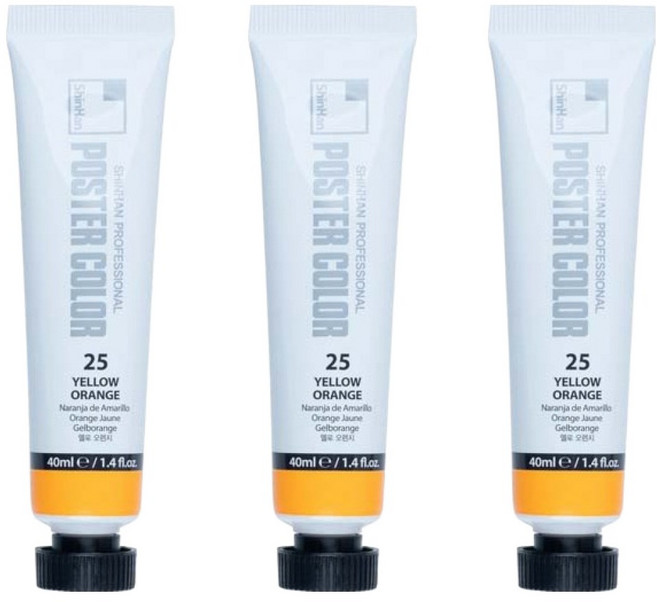 신한화구 전문가 포스터 컬러 튜브형 물감 옐로 오렌지 색상번호 25번 3p, 40ml, 1색