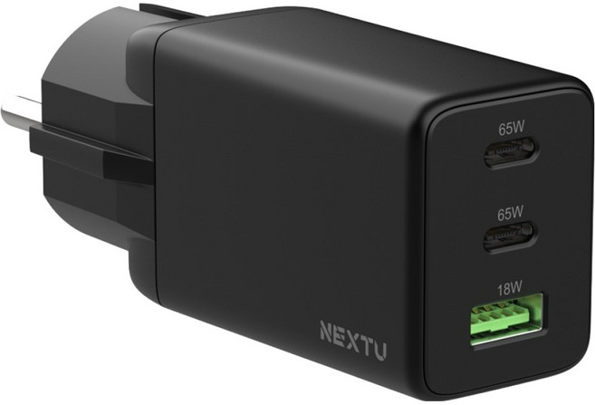 넥스트유 추이팡 PD 65W 접지 3포트 멀티 초고속 충전기, 블랙, 1개