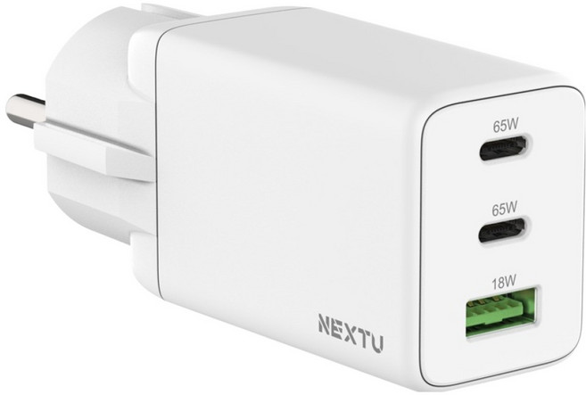 넥스트유 추이팡 PD 65W 접지 3포트 멀티 초고속 충전기, 화이트, 1개