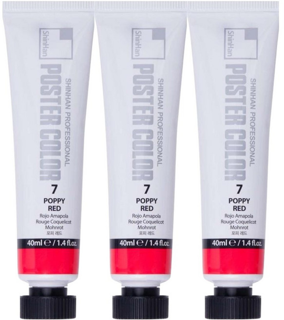 신한화구 전문가 포스터 컬러 튜브형 물감 포피 레드 색상번호 7번 3p, 40ml, 1색