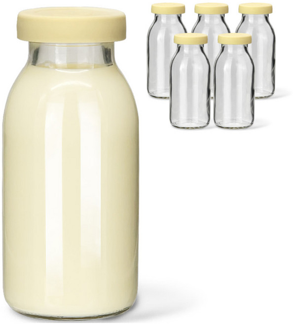 미르코리아 헥사 실리콘뚜껑 레트로 유리 우유병 버터, 6개, 300ml