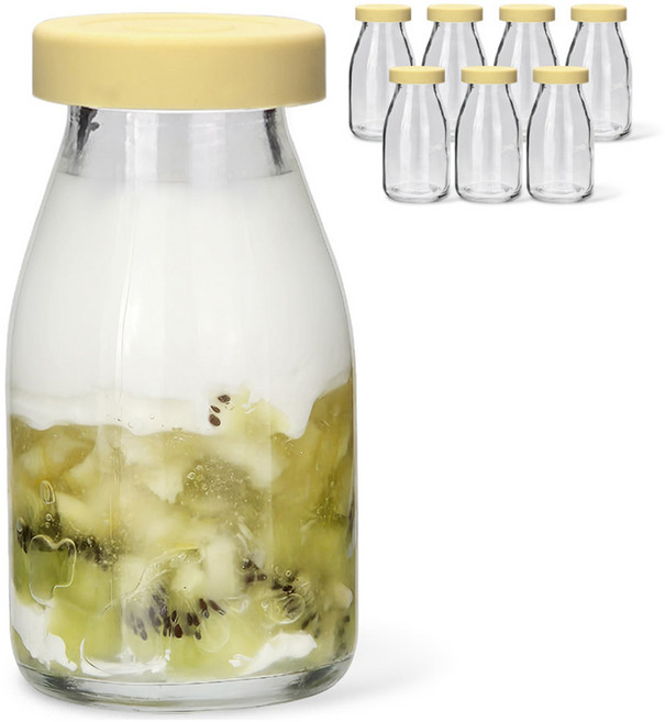 미르코리아 헥사 실리콘뚜껑 레트로 유리 우유병 버터, 8개, 180ml