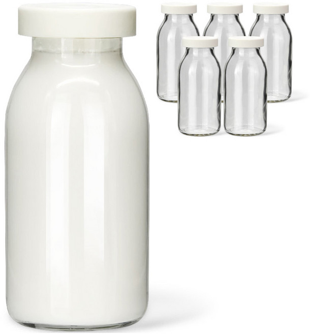 미르코리아 헥사 실리콘뚜껑 레트로 유리 우유병 크림, 300ml, 6개