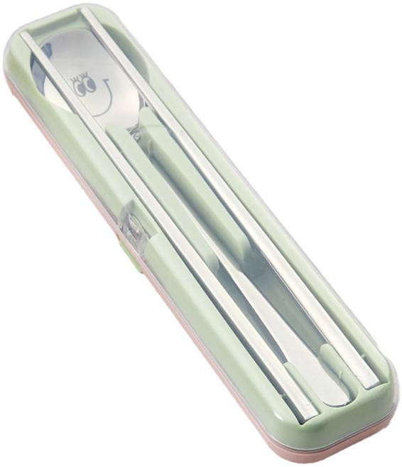 모던하우스 코튼캔디 휴대용 수저세트, 그린, 숟가락 + 젓가락 + 수저통, 1세트