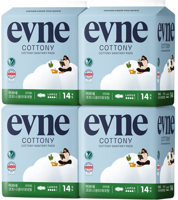 이브네 코트니 생리대 날개형, 대형, 14개입, 4개