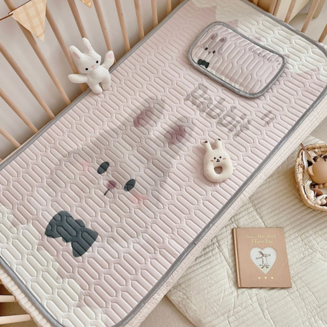 兒童冰絲乳膠涼墊 附同款乳膠枕套, 小兔子, 1個