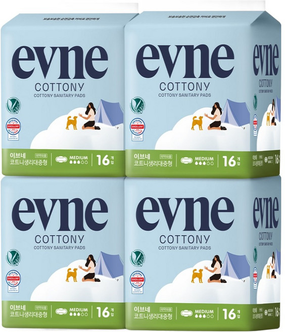 이브네 코트니 생리대 날개형, 중형, 16개입, 4개