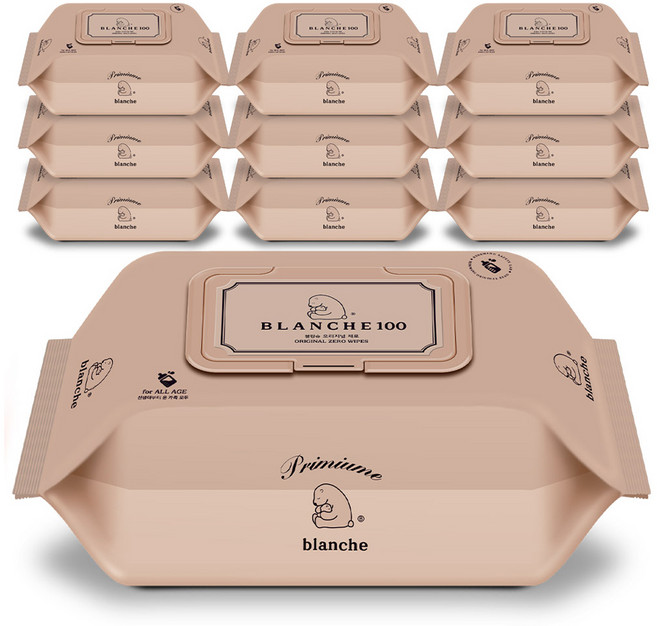 블랑슈 오리지널 제로 아기 물티슈 캡형, 55g, 100매, 10개