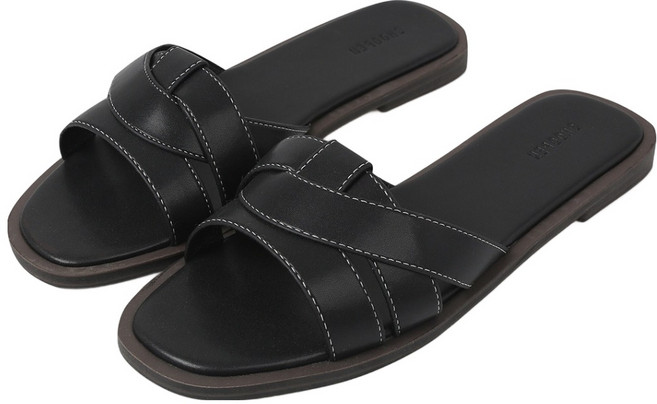SHOOPEN 女款圓頭包覆拖鞋 1cm HPWWIFS501, 19BLACK, 240
