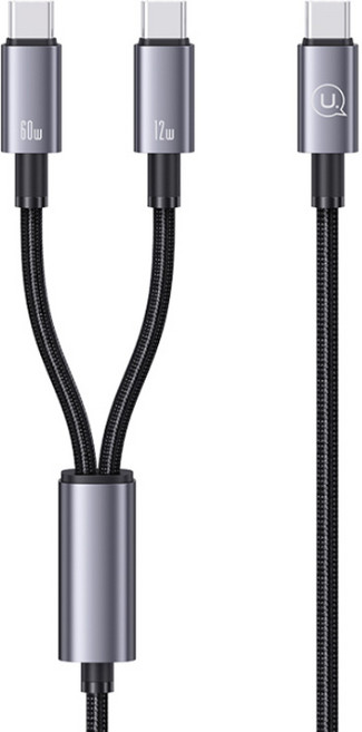 USAMS 優勝仕 Type-C轉Type-C 2合1 72W 鋁合金超高速充電數據線, 灰色, 1個