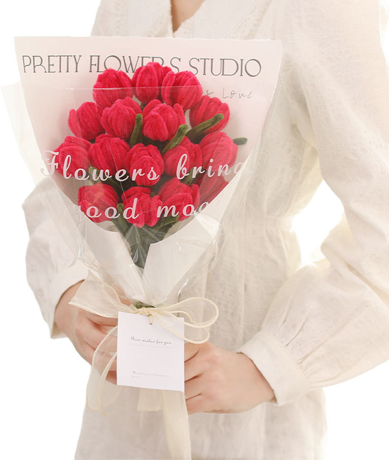 에버리즈 모루 꽃다발 만들기 DIY키트 세트, 1세트, 01 핫핑크 튤립