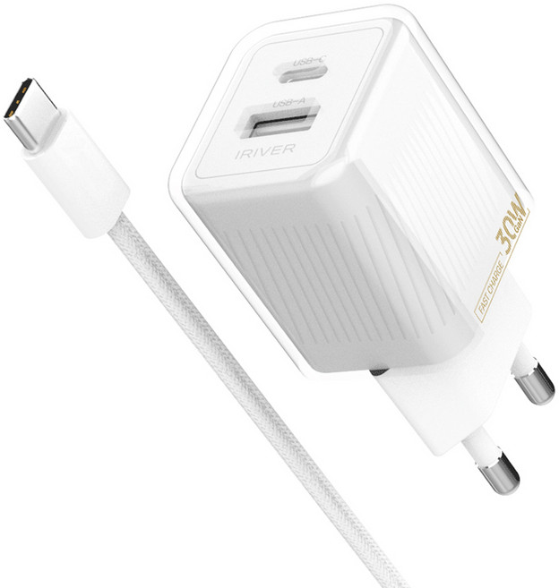 아이리버 30W 2포트 초고속 트윙클 가정용 충전기 IHA-GAN30WD, 스노우화이트, 1개
