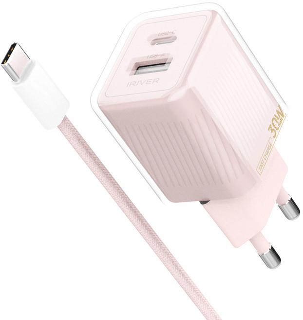 아이리버 30W 2포트 초고속 트윙클 가정용 충전기 IHA-GAN30WD, 베이비핑크, 1개