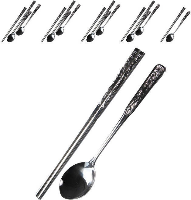 리빙글로리 인삼수저 세트, 실버, 10세트, 숟가락 + 젓가락