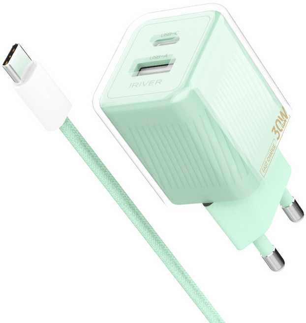 아이리버 30W 2포트 초고속 트윙클 가정용 충전기 IHA-GAN30WD, 스위트민트, 1개