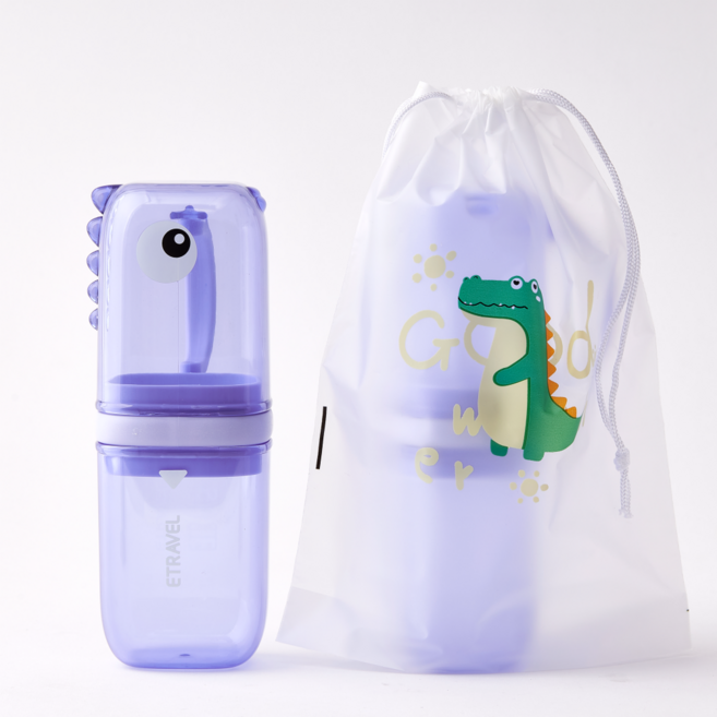 아우라팸 KC인증 어린이 공룡 양치컵 칫솔케이스 칫솔컵, 퍼플, 1개