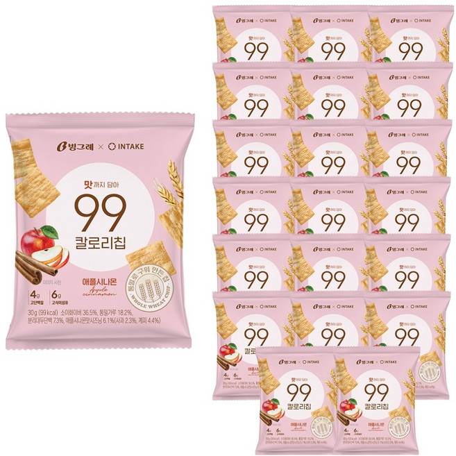 Binggrae 99卡路里餅乾脆片 蘋果&肉桂口味, 30g, 20包