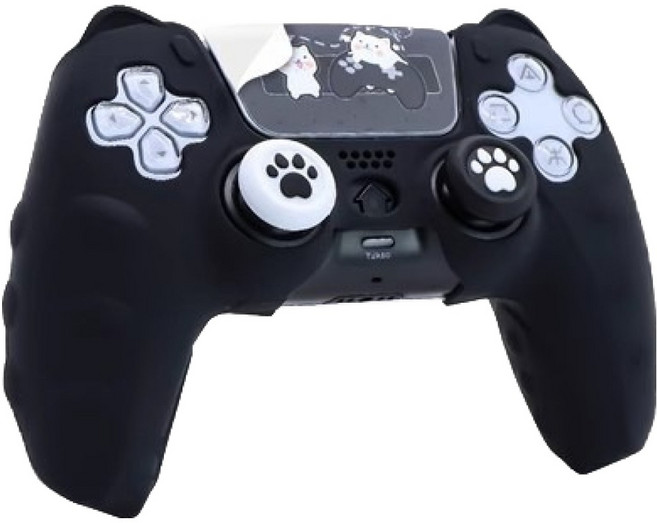 호후 플스5 PS5 프로 슬림 컨트롤러 듀얼센스 엘리츠 실리콘 그립 케이스 고양이귀, 블랙, 1개