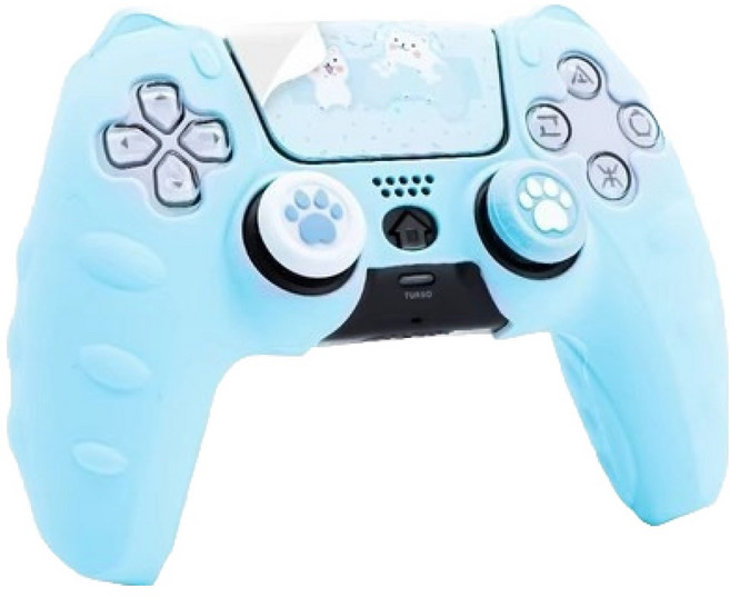 호후 플스5 PS5 프로 슬림 컨트롤러 듀얼센스 엘리츠 실리콘 그립 케이스 고양이귀, 블루, 1개