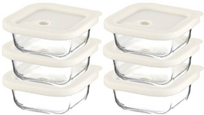 발룬피니 내열강화유리 오븐렌지 밥용기 정사각, 6개, 320ml