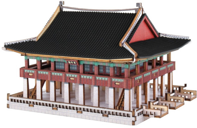 영공방 미니 경회루 DIY 입체 퍼즐 우드 모형, 혼합색상, 1개