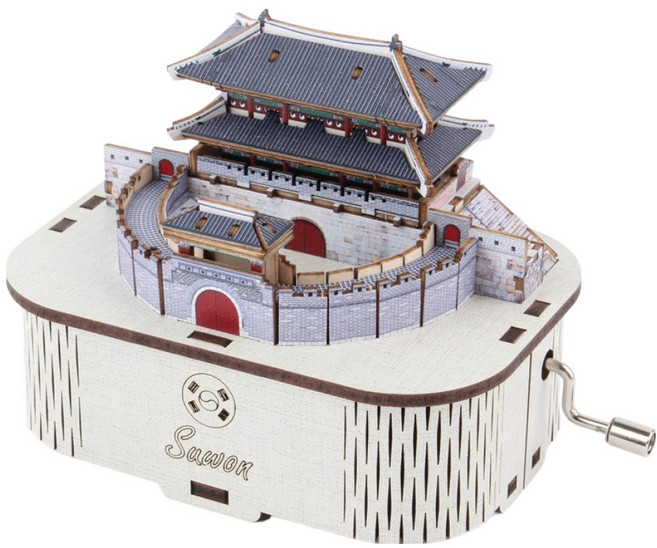 영공방 수동 오르골 수원 팔달문 DIY 입체 퍼즐 우드 모형, 혼합색상, 1개