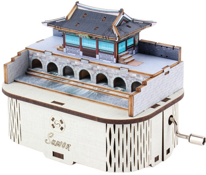 영공방 DIY 우드 모형 수동 오르골 수원 화홍문 입체퍼즐, 혼합색상, 1개