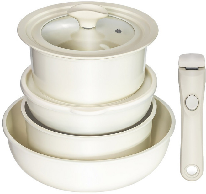 벨라쿠진 인덕션 크림벨 세라믹 멀티핸들 냄비 + 팬 세트 5종, 혼합색상, 냄비 2종 + 프라이팬 2종 + 멀티커버 + 커버 20cm + 탈부착 핸들, 1세트