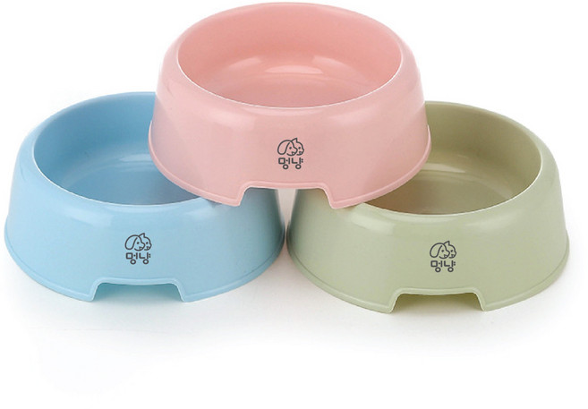 멍냥 반려동물 원형 식기 3종 세트, 블루 + 핑크 + 올리브, 1세트