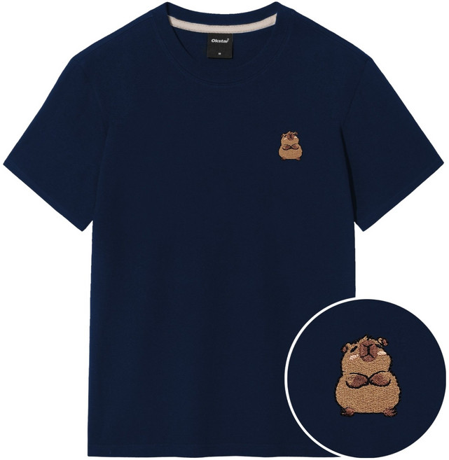 옥스타 남녀공용 카피바라 자수 20수 반팔 티셔츠 5TS005