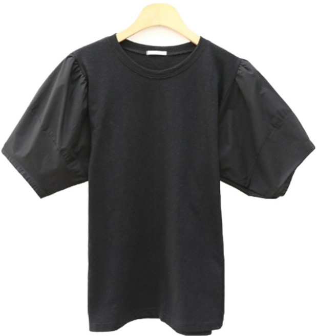 바네사빈 여성용 소매퍼프 배색 라운드 티셔츠 v00214