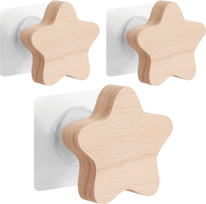 小麥購物 實木掛鉤, 星星, 3個