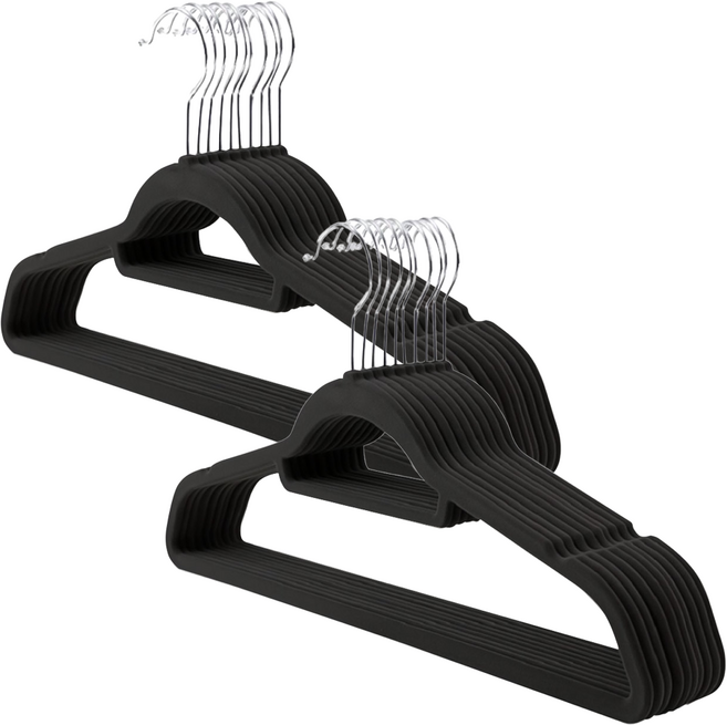 小麥購物 植絨衣架, 黑色, 20個