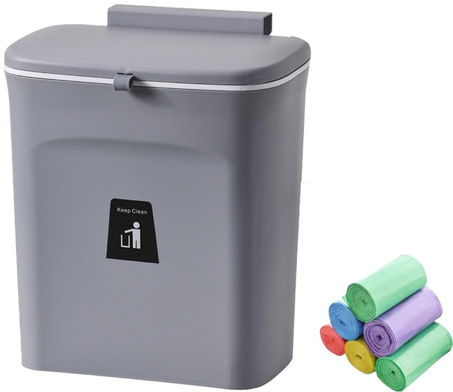 리빙헤븐 원터치 분리 싱크대 걸이식 쓰레기통 + 봉투 랜덤발송 100p 세트, 그레이(쓰레기통), 1개