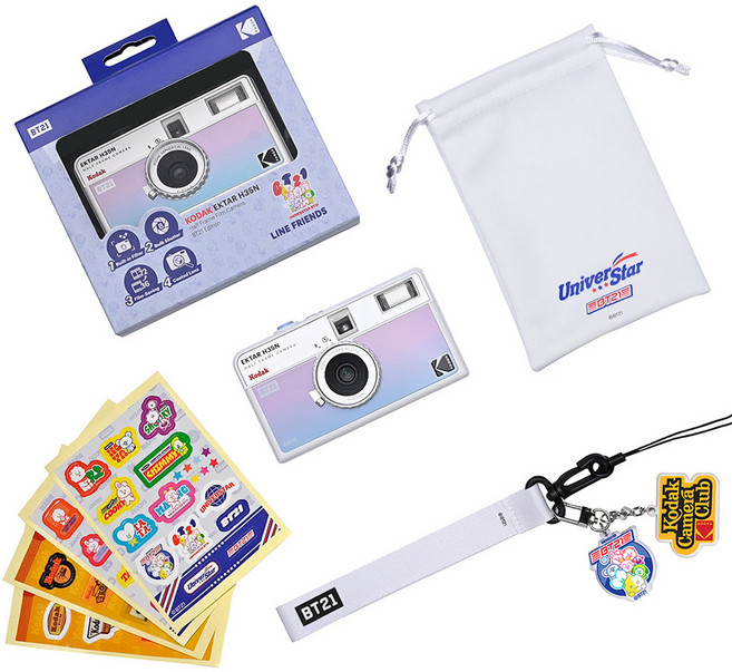 코닥 카메라 H35N BT21 + 스티커 4종 + 키링 2종 + 스트랩 + 파우치 세트, 1세트