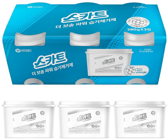 스카트 더 보송 파워 용기형 습기 제거제, 280g, 3개