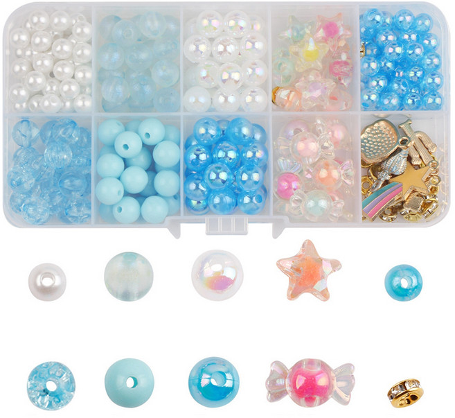 DIY 구슬 팔찌 목걸이 10칸 비즈 세트, 블루 + 혼합색상, 1세트