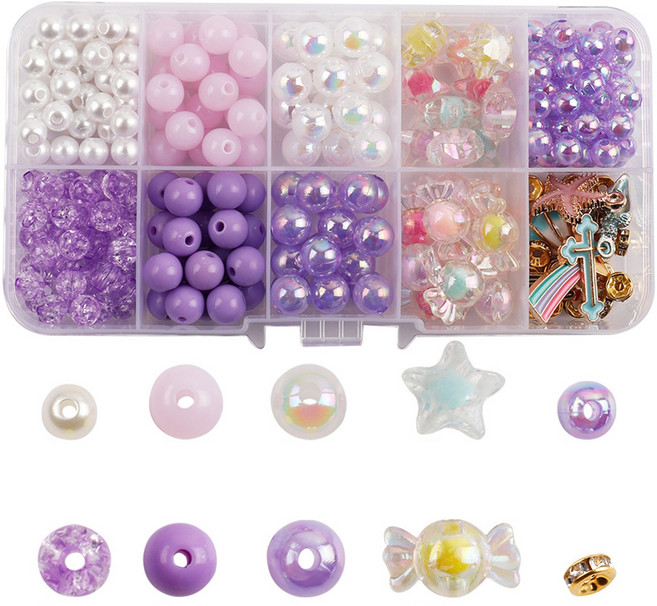 DIY 구슬 팔찌 목걸이 10칸 비즈 세트, 퍼플 + 혼합색상, 1세트