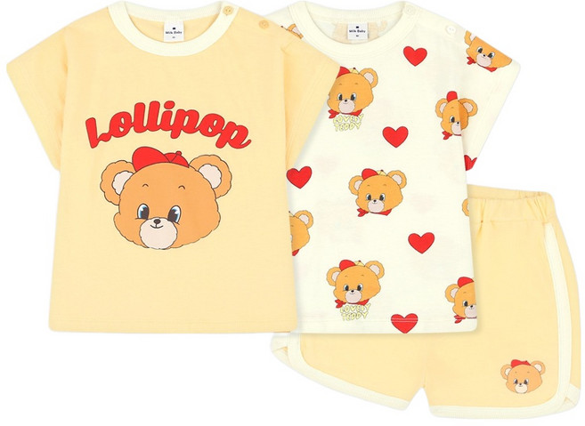 MilkBaby 유아용 토미 베어 상의 2종 + 하의 세트