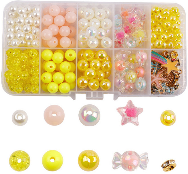DIY 구슬 팔찌 목걸이 10칸 비즈 세트, 옐로우 + 혼합색상, 1세트