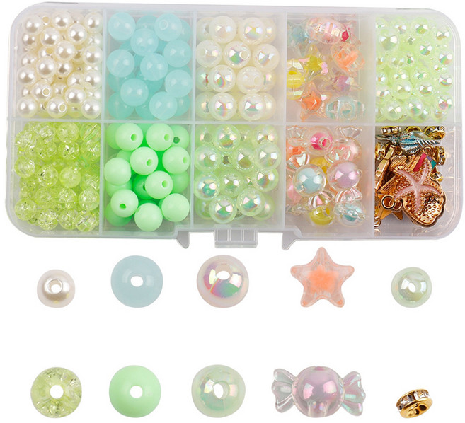 DIY 구슬 팔찌 목걸이 10칸 비즈 세트, 그린 + 혼합색상, 1세트