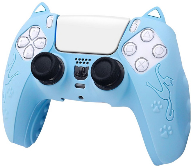 호후 PS5 프로 슬림 컨트롤러 듀얼센스 실리콘 그립 냥냥이 케이스, 블루, 1개