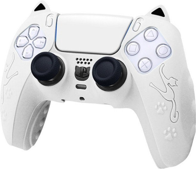 호후 PS5 프로 슬림 컨트롤러 듀얼센스 실리콘 그립 냥냥이 케이스, 화이트, 1개