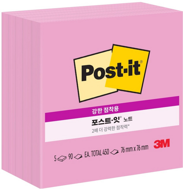 포스트잇 654-5 강한 점착용 노트 점착메모지 76 x 76 mm, 네온핑크, 1개, 450매
