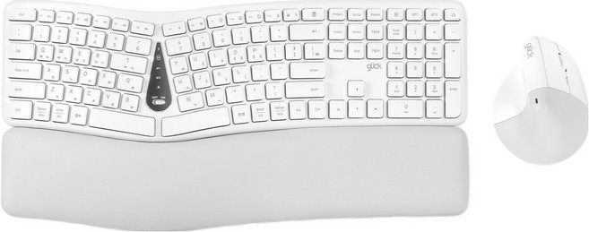 지클릭커 오피스프로 에르고M 무선 인체공학 키보드 버티컬 마우스 세트, EMK300, 화이트