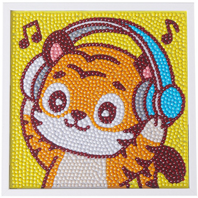 마이토이즈 액자형 귀여운 보석십자수 15 x 15 cm, 헤드셋호랑이, 1개
