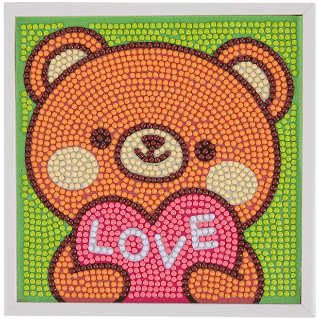 마이토이즈 액자형 귀여운 보석십자수 15 x 15 cm, 러브 하트곰, 1개