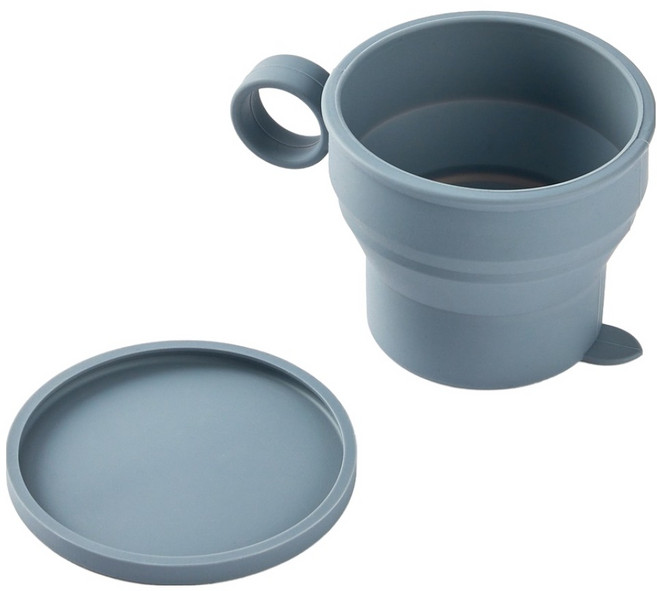 크리스탈클라우드 여행용 접이식 실리콘 휴대용 미니 컵 + 뚜껑 세트 300ml, 그레이, 1개