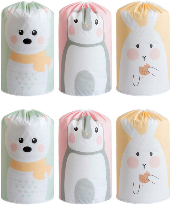 withWIN PEVA 옷 이불 보관주머니 3종 세트, 그린베어, 핑크펭귄, 옐로우토끼, 2세트