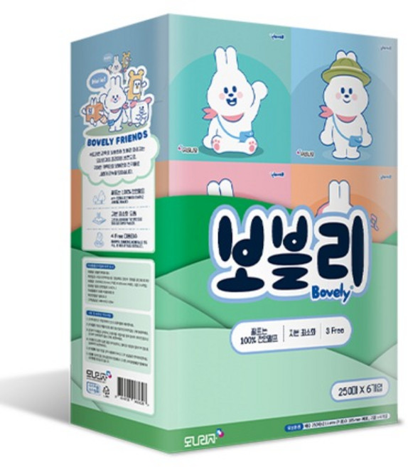 보블리 모나리자 천연펄프 미니티슈 2겹 6종, 250매, 1세트
